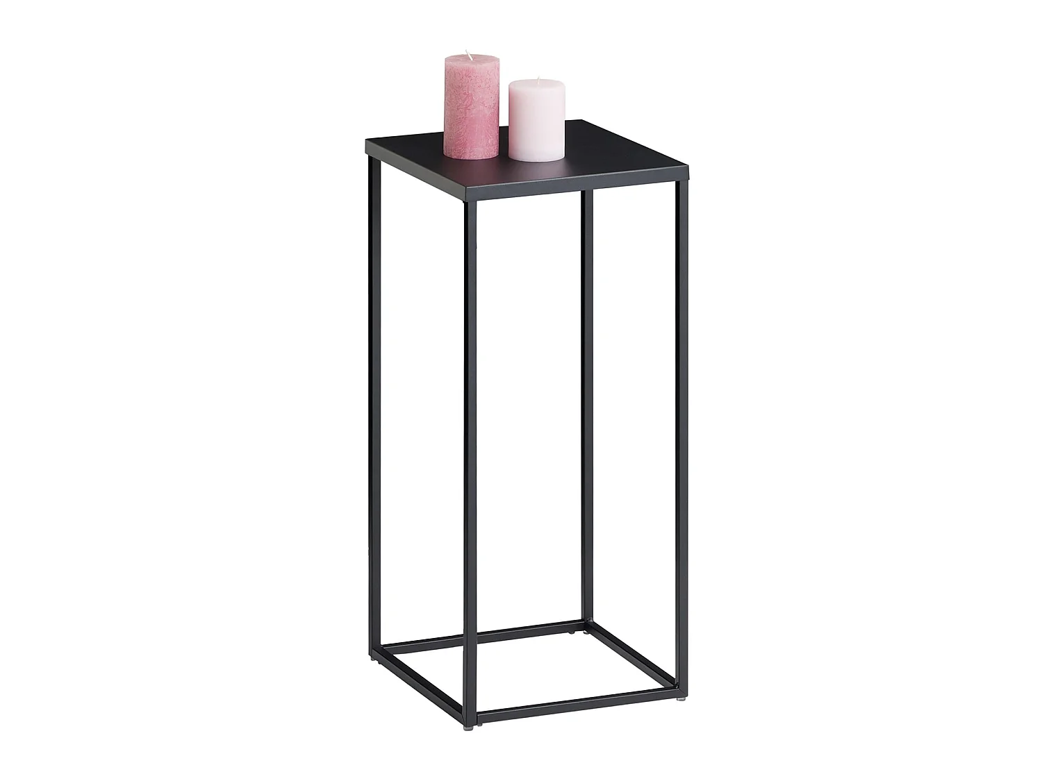 Table d'appoint FLORA sellette bout de canapé style industriel, plateau carré de 30 x 30 cm et structure en métal de coloris noir