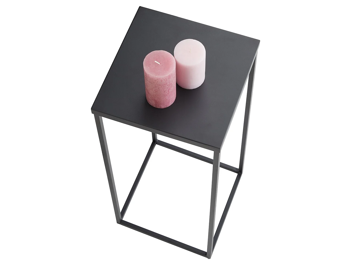 Table d'appoint FLORA sellette bout de canapé style industriel, plateau carré de 30 x 30 cm et structure en métal de coloris noir