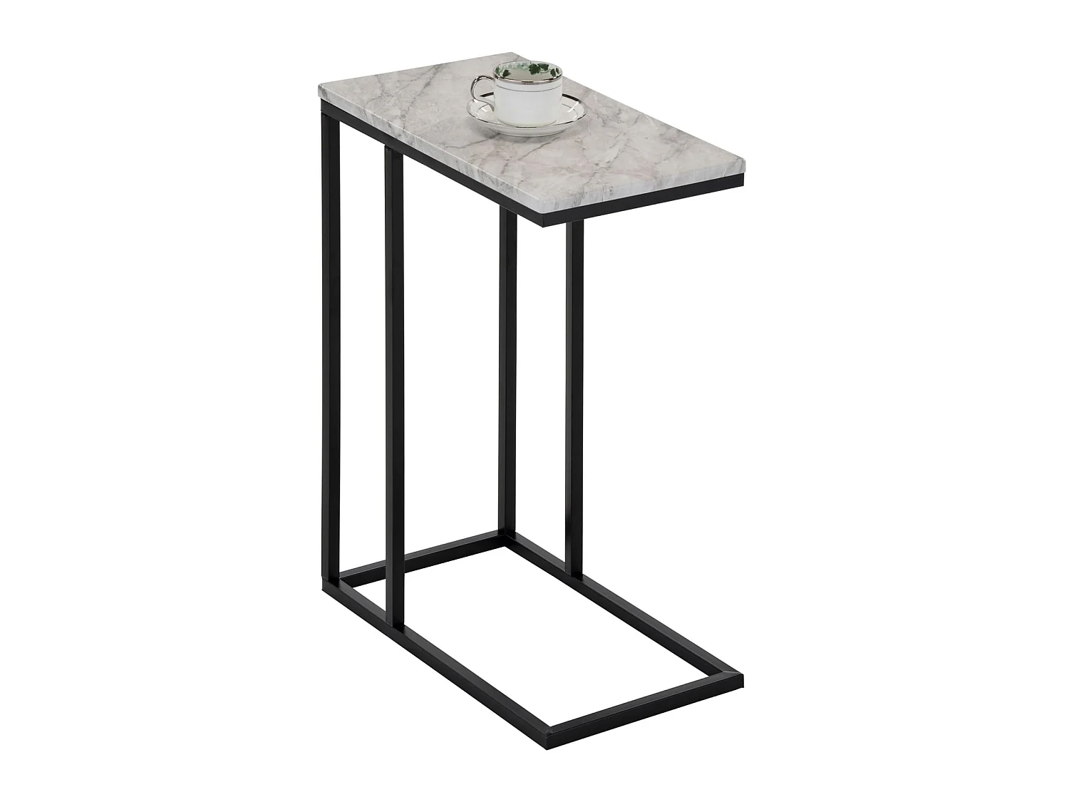 Bout de canapé DEBORA table d'appoint table à café table basse de salon cadre en métal noir et plateau en MDF décor marbre blanc