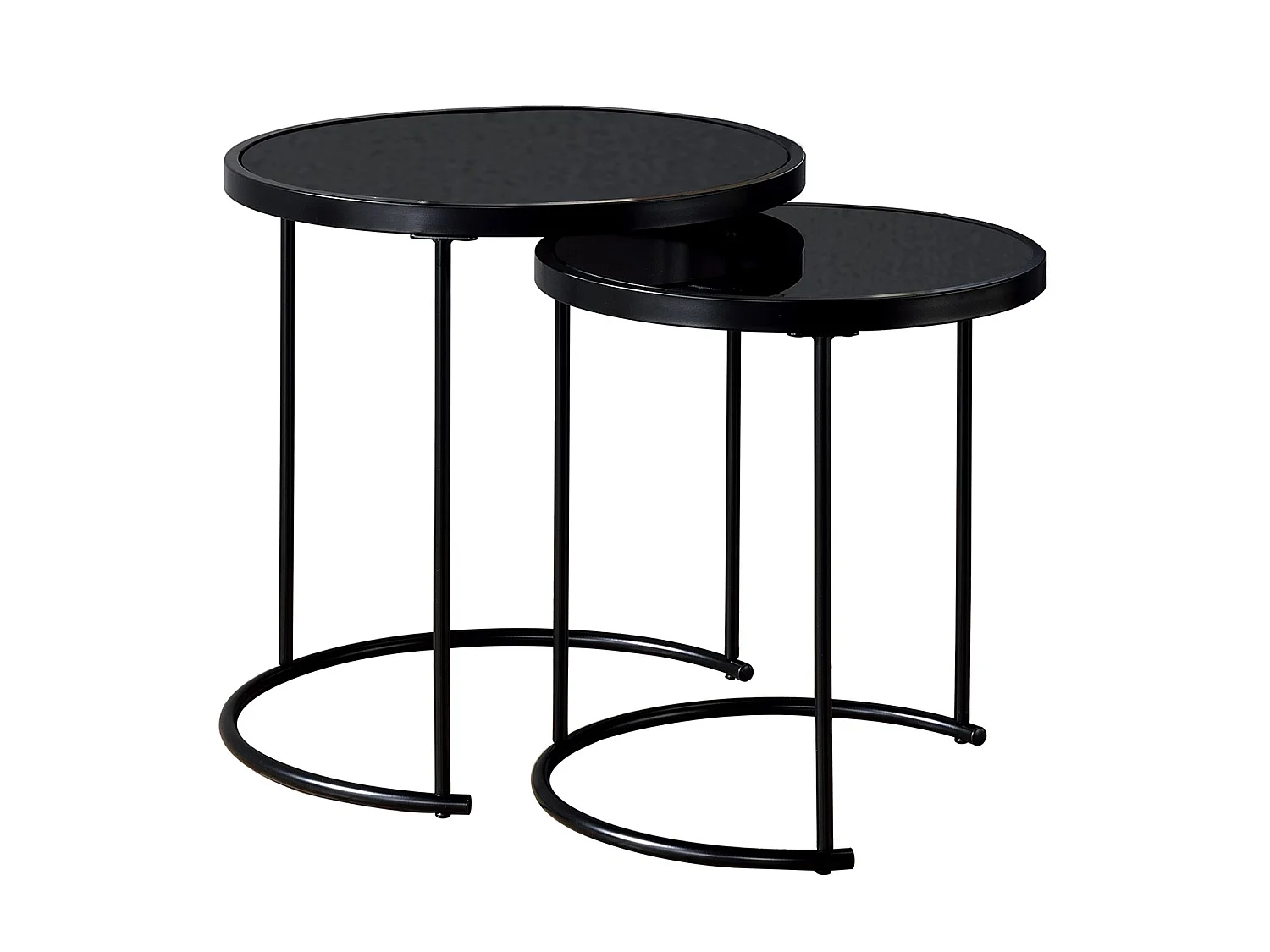 Lot de 2 tables d'appoint LEYRE tables basses gigognes, tables à café design industriel, plateau rond en verre et cadre métal