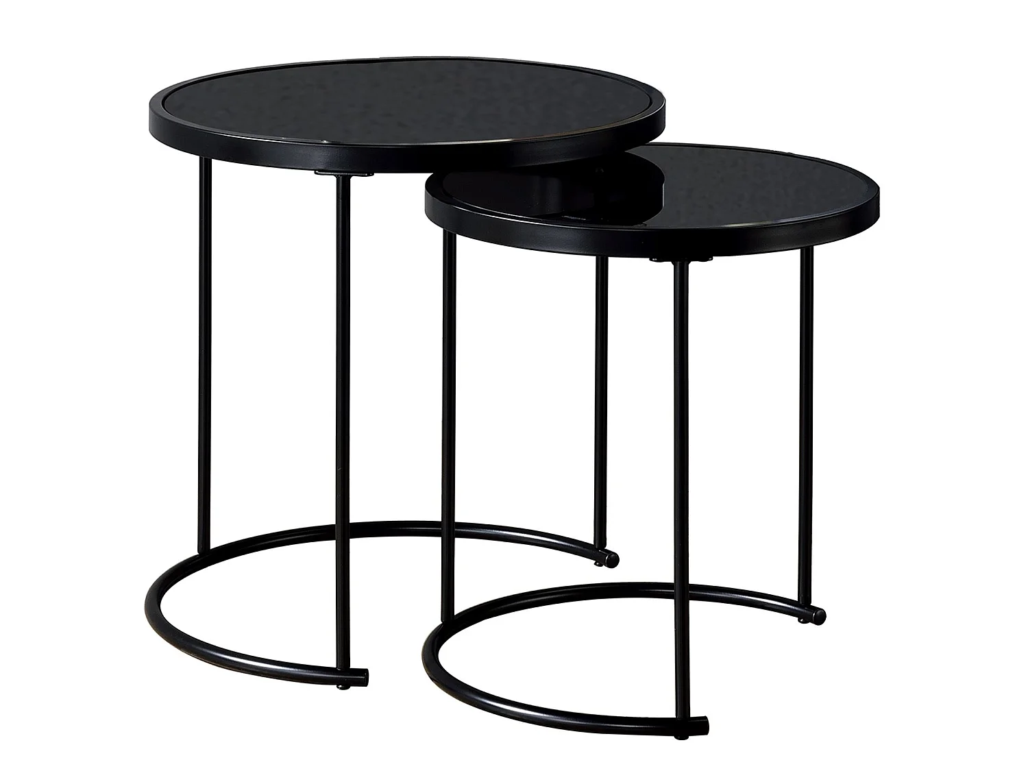 Lot de 2 tables d'appoint LEYRE tables basses gigognes, tables à café design industriel, plateau rond en verre et cadre métal
