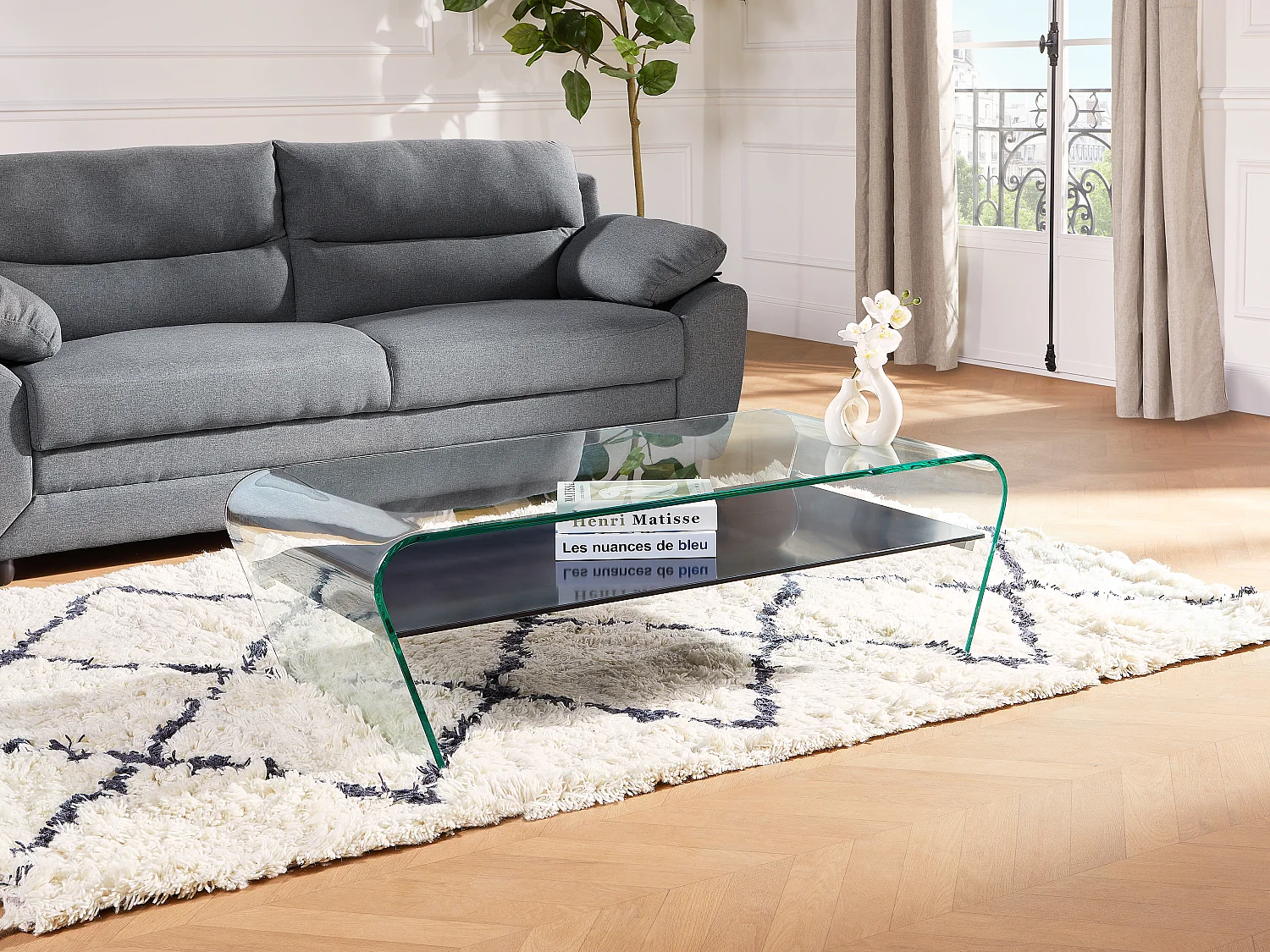 Couchtisch mit Ablage - Glas Design - Transparent & Schwarz - KELLY