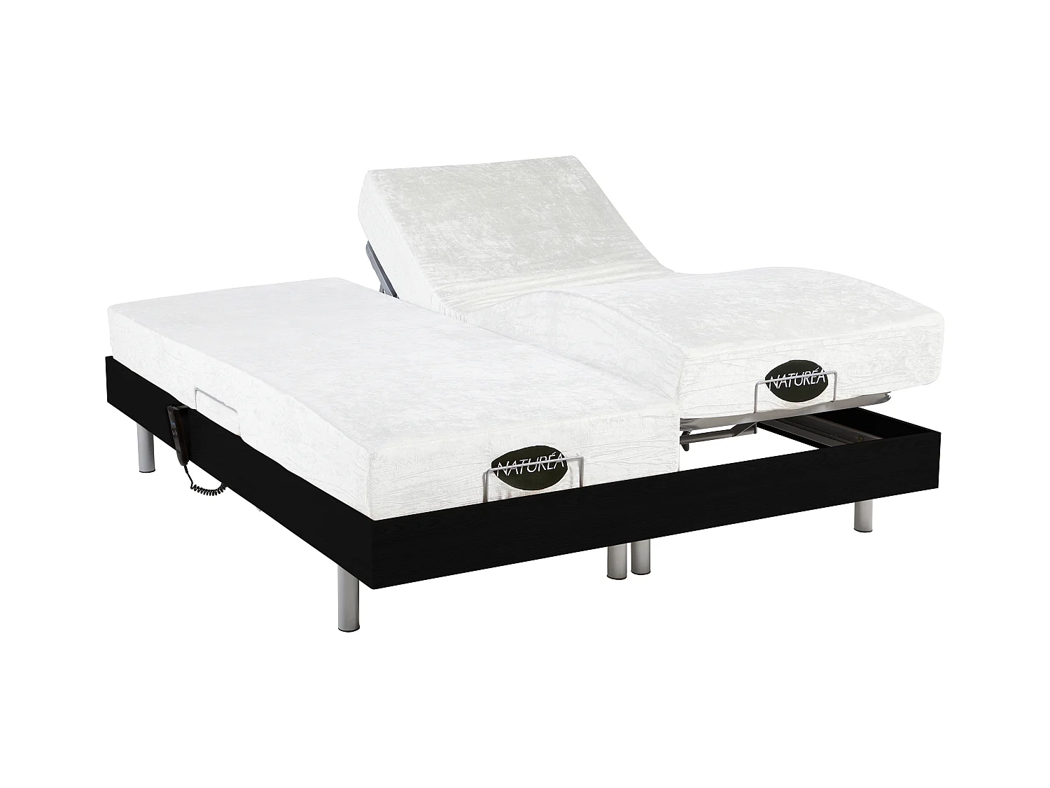 Lit électrique de relaxation tout plots + matelas mémoire de forme et bambou - 2 x 80 x 200 cm - Noir - LYSIS III de NATUREA