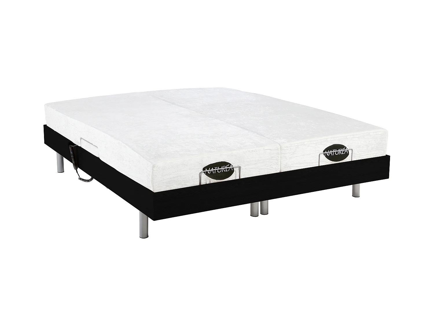 Lit électrique de relaxation tout plots + matelas mémoire de forme et bambou - 2 x 80 x 200 cm - Noir - LYSIS III de NATUREA