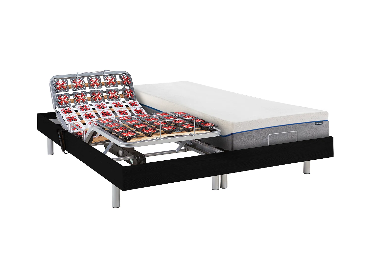 Relaxbett elektrisch mit Tellermodulen + Matratzen mit Memory Schaum - 2 x 80 x 200 cm - Schwarz - HESIODE III von YSMÉE