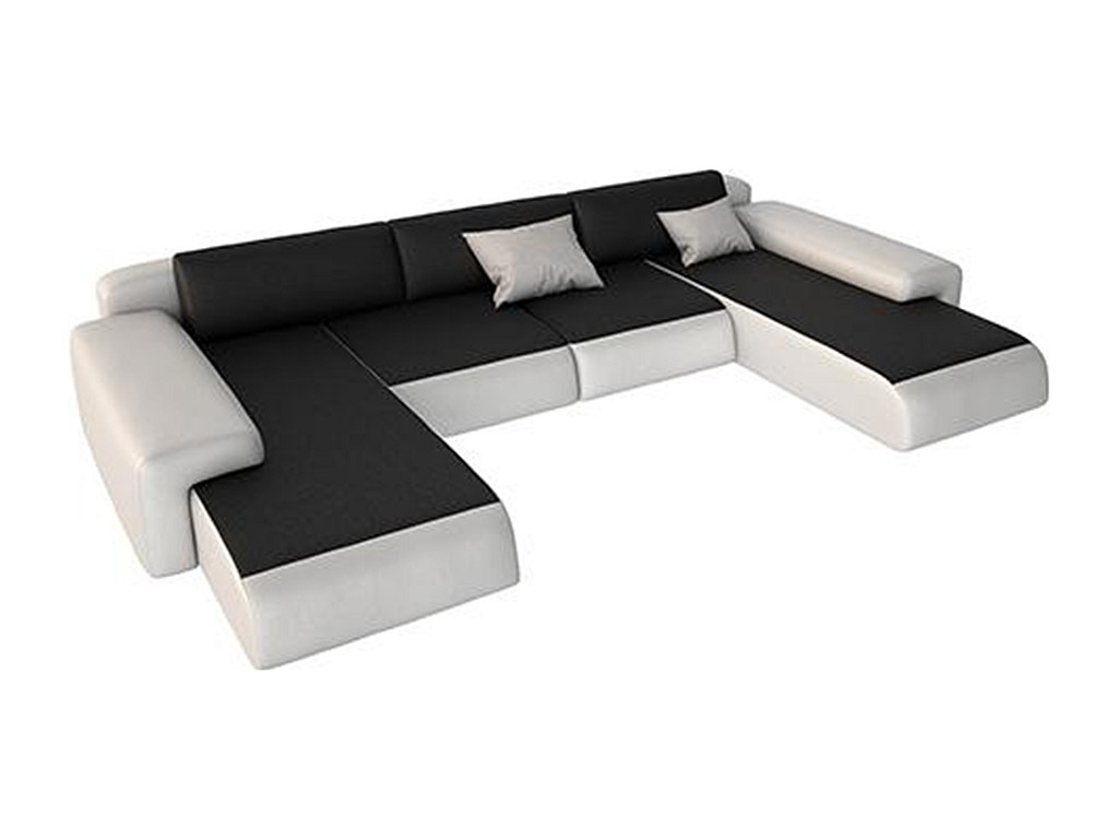 Sofa XXL 7 plazas piel sintética blanco y negro SICILE