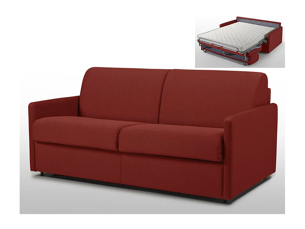 Schlafsofa 3-Sitzer - Liegefläche: 140 cm - Matratzenhöhe: 14 cm - Stoff - Rot - CALIFE