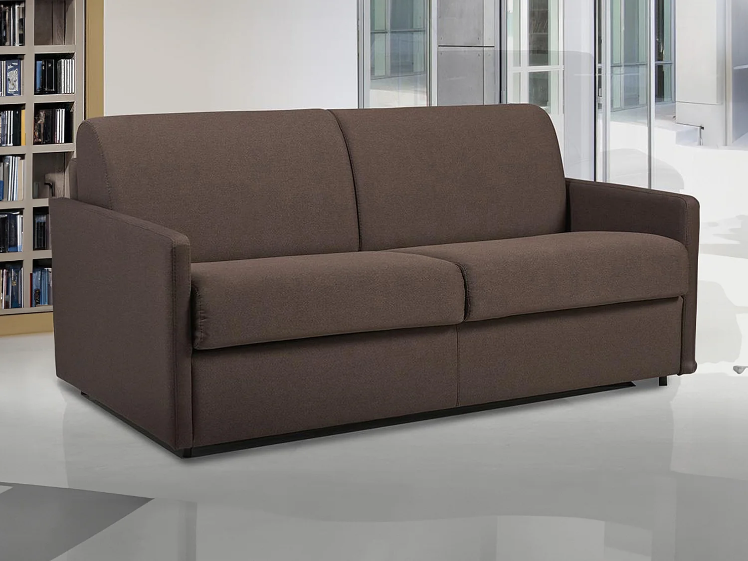 Canapé 3 places convertible express en tissu marron - Couchage 140 cm - Matelas 14 cm CALIFE