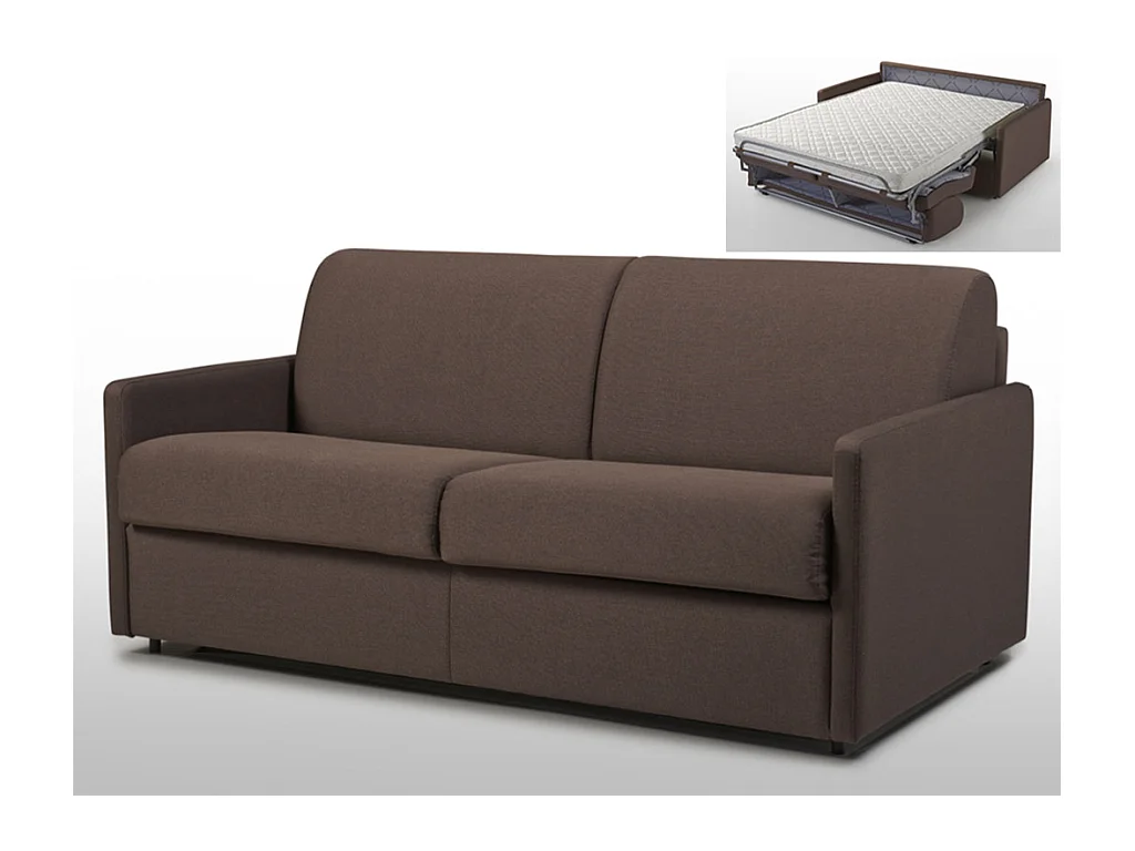 Schlafsofa 3-Sitzer - Liegefläche: 140 cm - Matratzenhöhe: 14 cm - Stoff - Braun - CALIFE