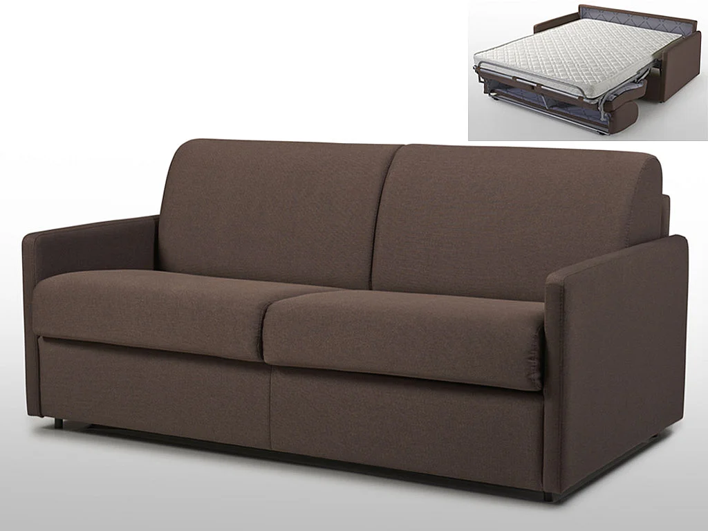 Schlafsofa 3-Sitzer - Liegefläche: 140 cm - Matratzenhöhe: 14 cm - Stoff - Braun - CALIFE