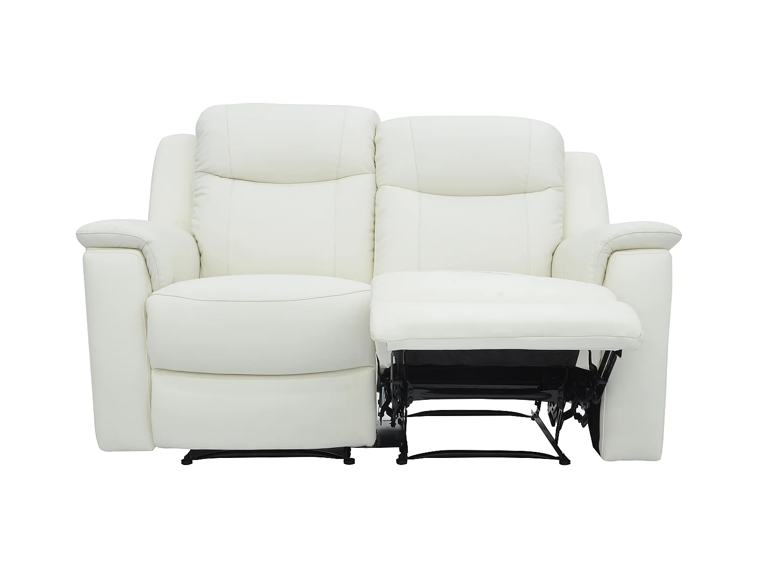 Sofá de 3+2 lugares relax com mesinha de bar em pele Branco marfim - EVASION