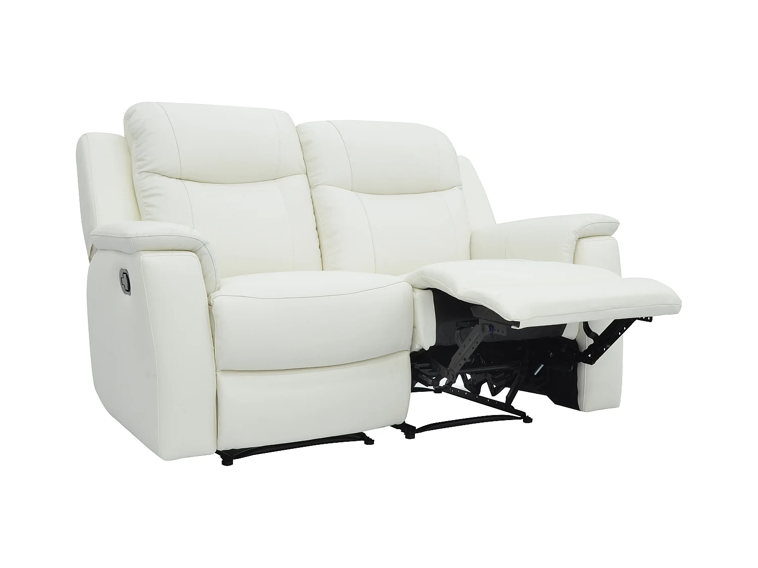 Sofá de 3+2 lugares relax com mesinha de bar em pele Branco marfim - EVASION