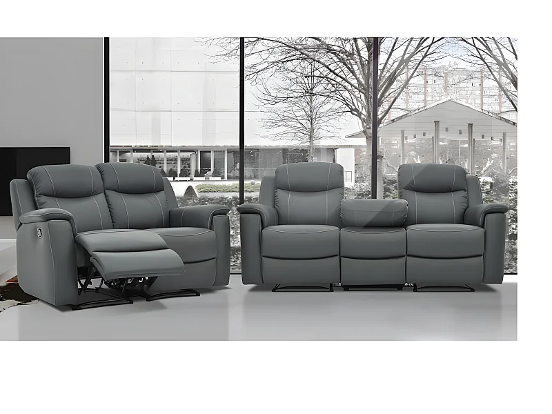 Ledergarnitur Relax 3+2 - Anthrazit - EVASION