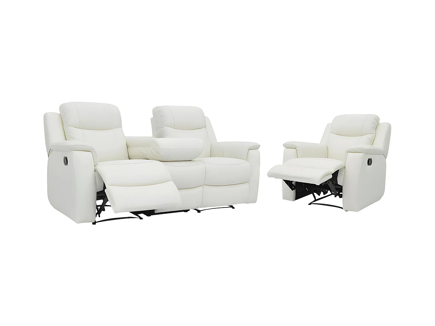 Canapé 3 places et un fauteuil relax EVASION en cuir - Blanc ivoire