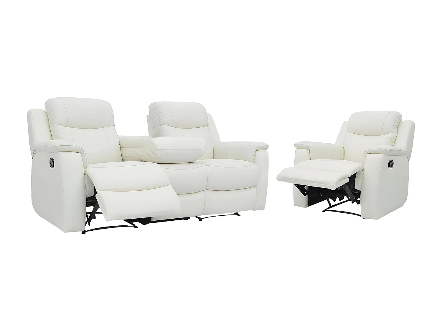 Canapé 3 places et un fauteuil relax EVASION en cuir - Blanc ivoire