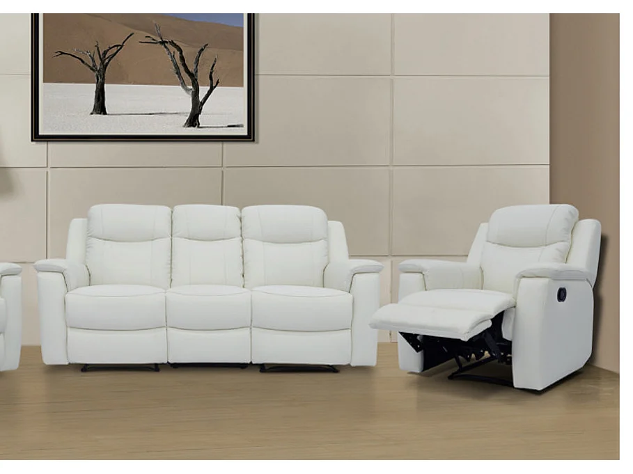 Sofá relax 3+1 plazas EVASION de piel - Blanco marfil