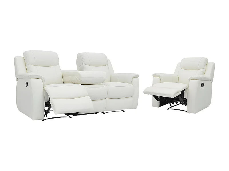 Canapé 3 places et un fauteuil relax EVASION en cuir - Blanc ivoire
