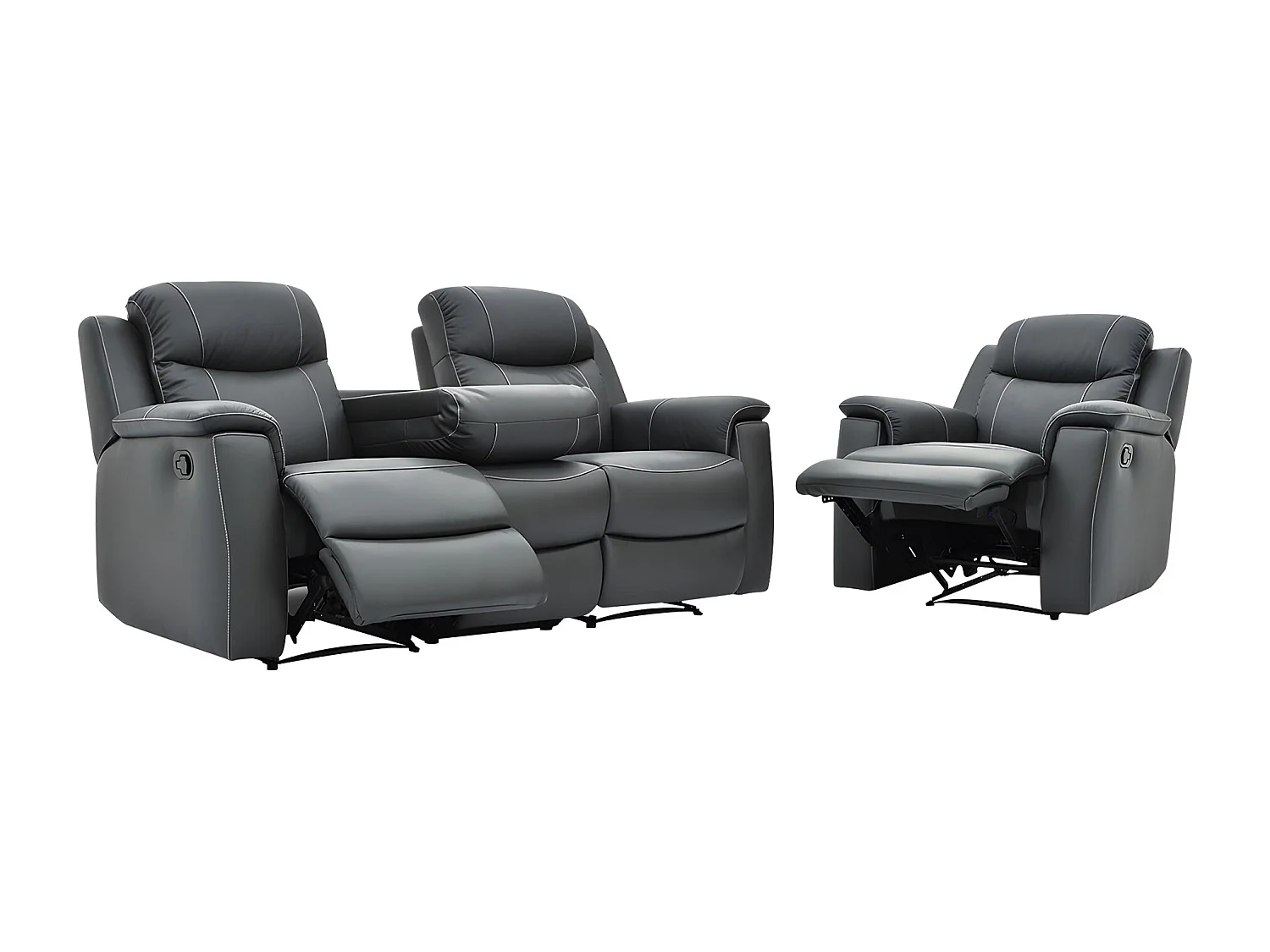 Canapé 3 places et un fauteuil relax  EVASION en cuir - Gris