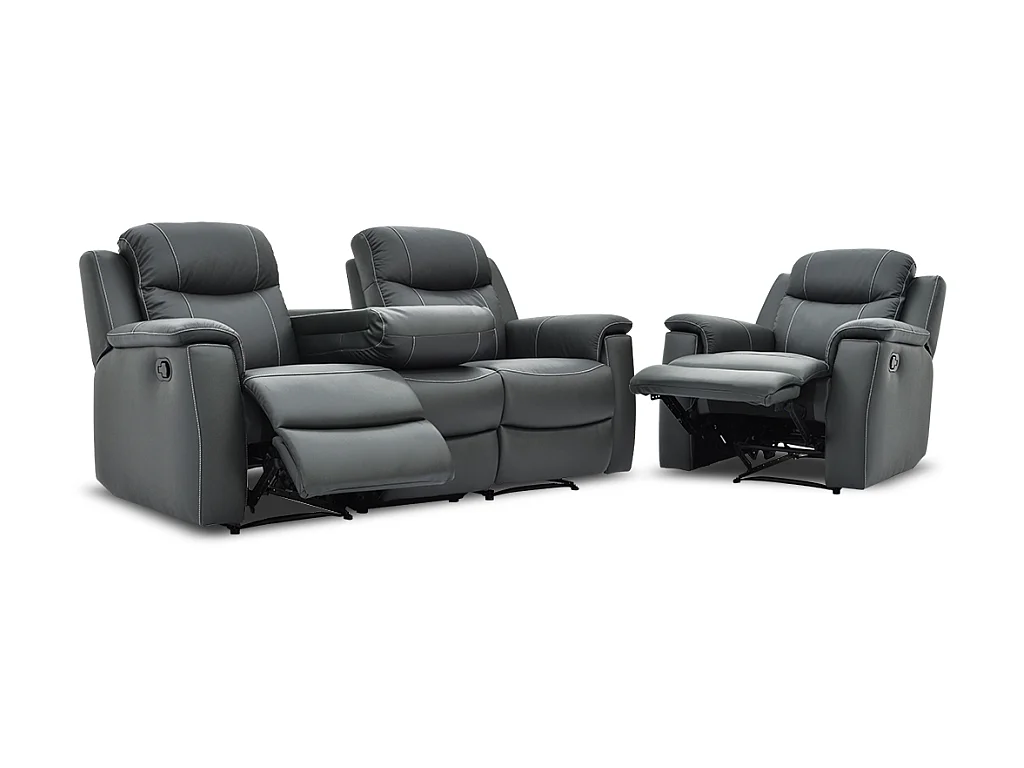 Sofá 3+1 plazas relax  EVASION de piel - Gris