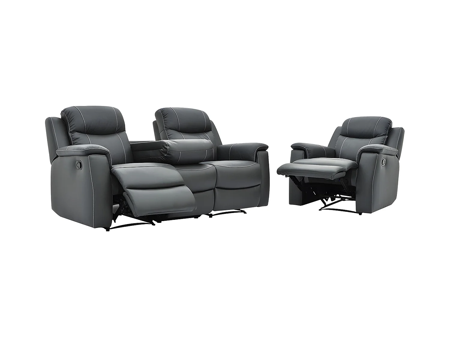 Canapé 3 places et un fauteuil relax  EVASION en cuir - Gris