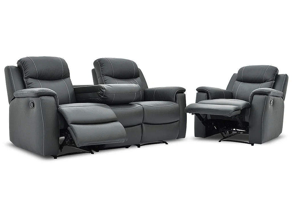 Sofá 3+1 plazas relax  EVASION de piel - Gris