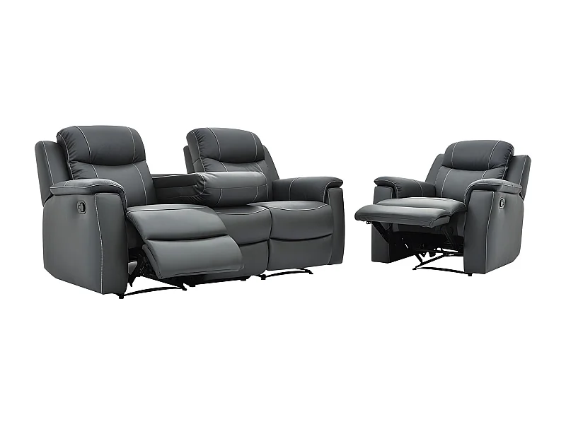 Canapé 3 places et un fauteuil relax  EVASION en cuir - Gris