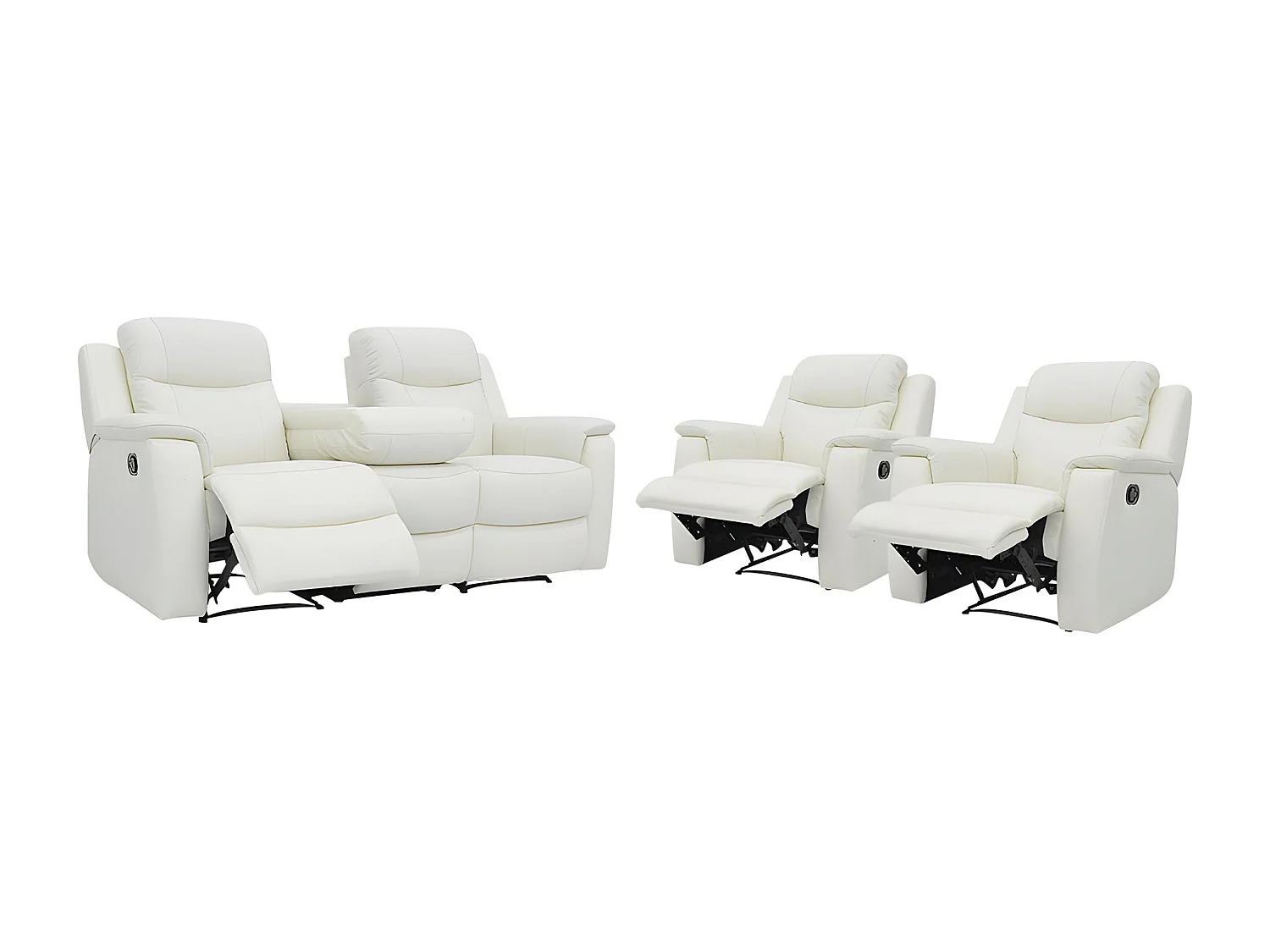 Kanapa skórzana 3-osobowa i 2 fotele EVASION z funkcją relax - Biały kość słoniowa