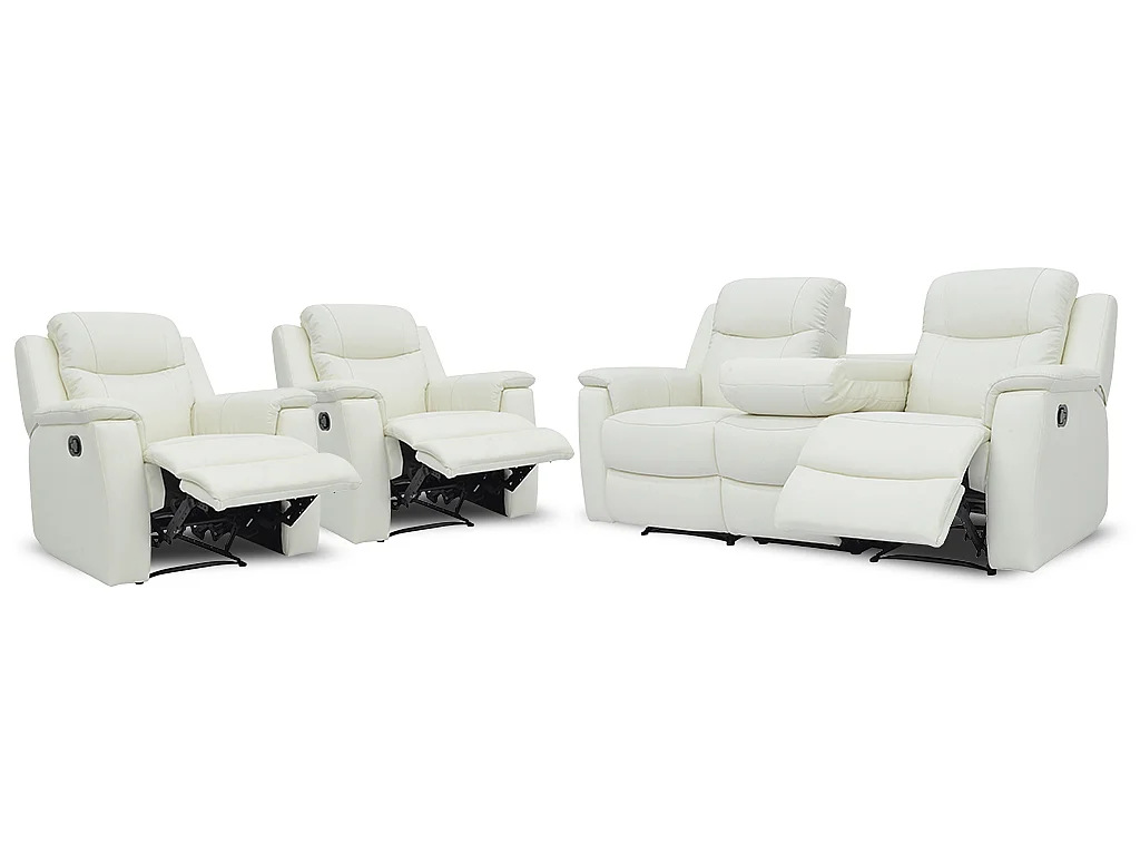 Sofá 3+1+1 plazas relax EVASION de piel - Blanco marfil