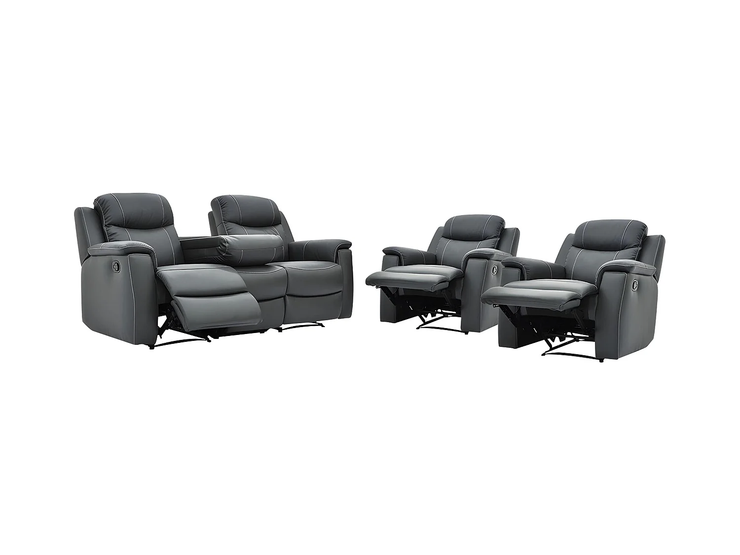 Canapé 3 places et 2 fauteuils relax EVASION en cuir - Gris
