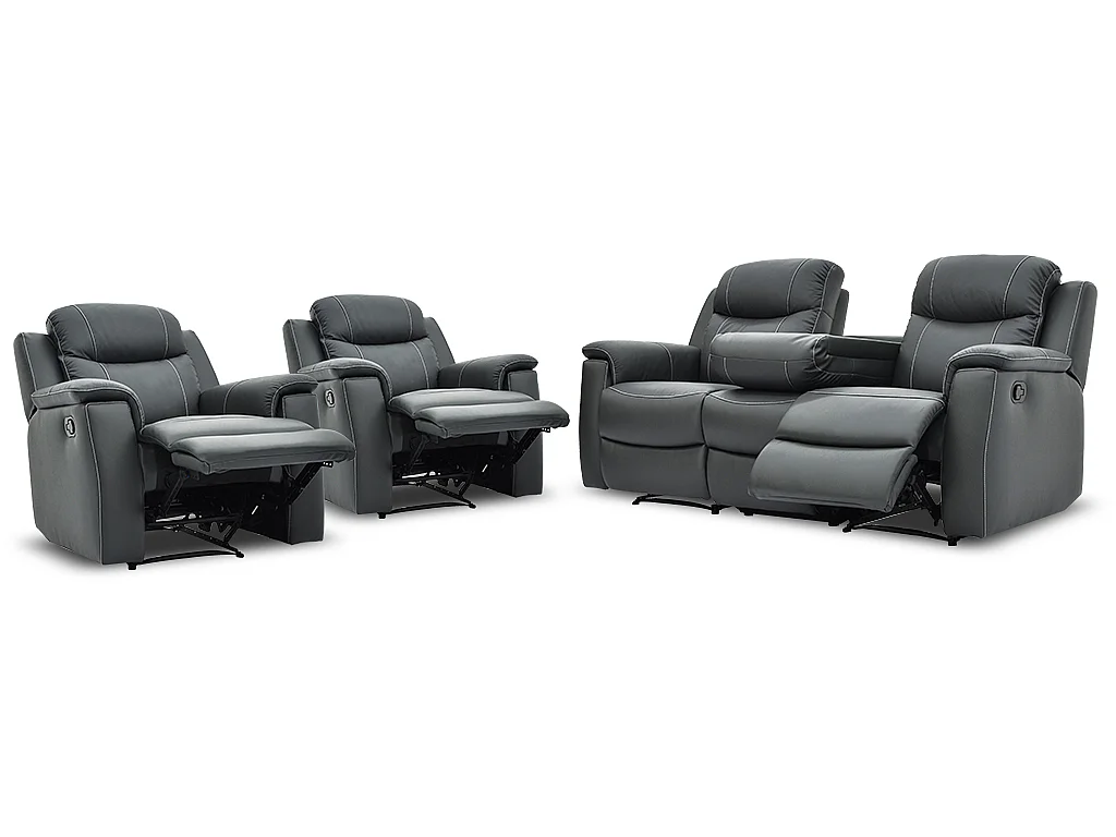 Sofá 3+1+1 plazas relax EVASION de piel - Gris