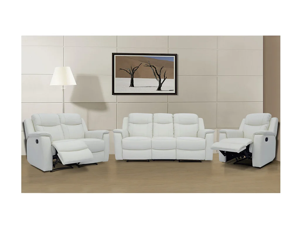 Sofá 3+2+1 plazas relax EVASION de piel - Blanco marfil