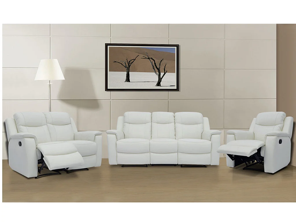 Sofá 3+2+1 plazas relax EVASION de piel - Blanco marfil