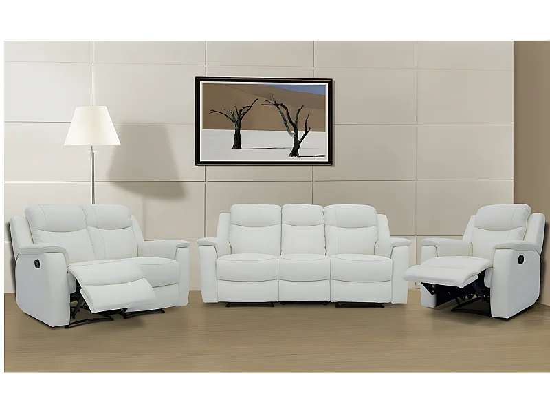 Canapés 3 places 2 places et un fauteuil relax EVASION en cuir - Blanc ivoire