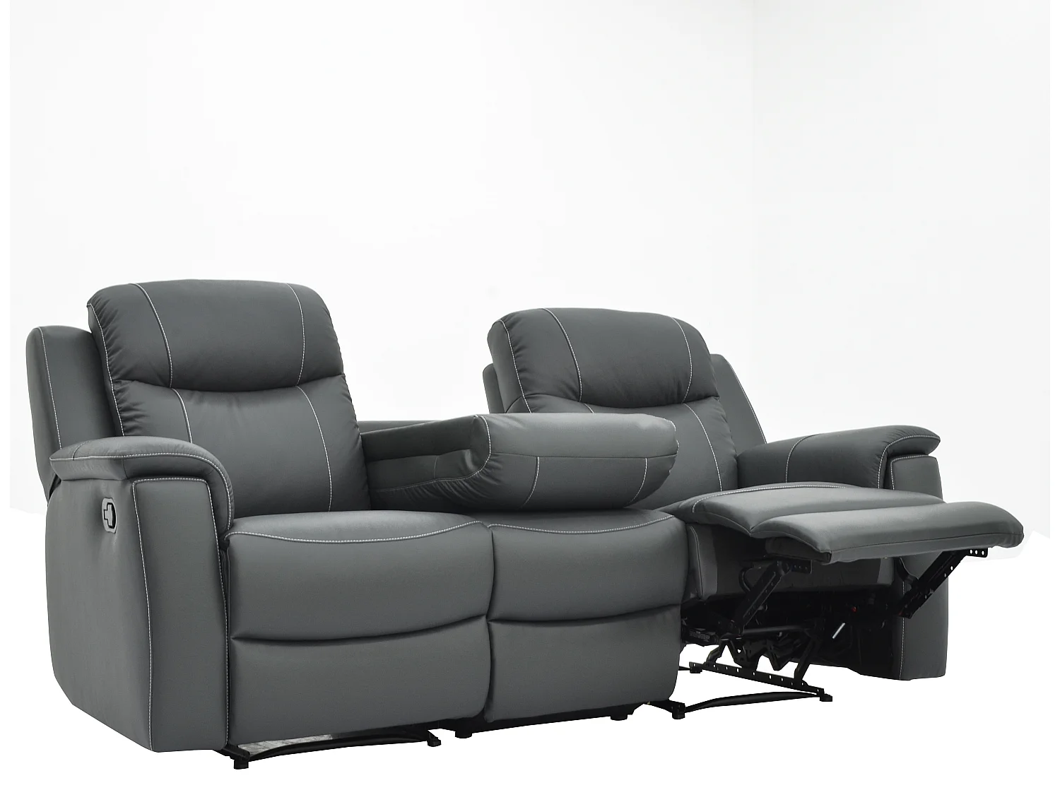 Canapés 3 places 2 places et un fauteuil relax EVASION en cuir - Gris