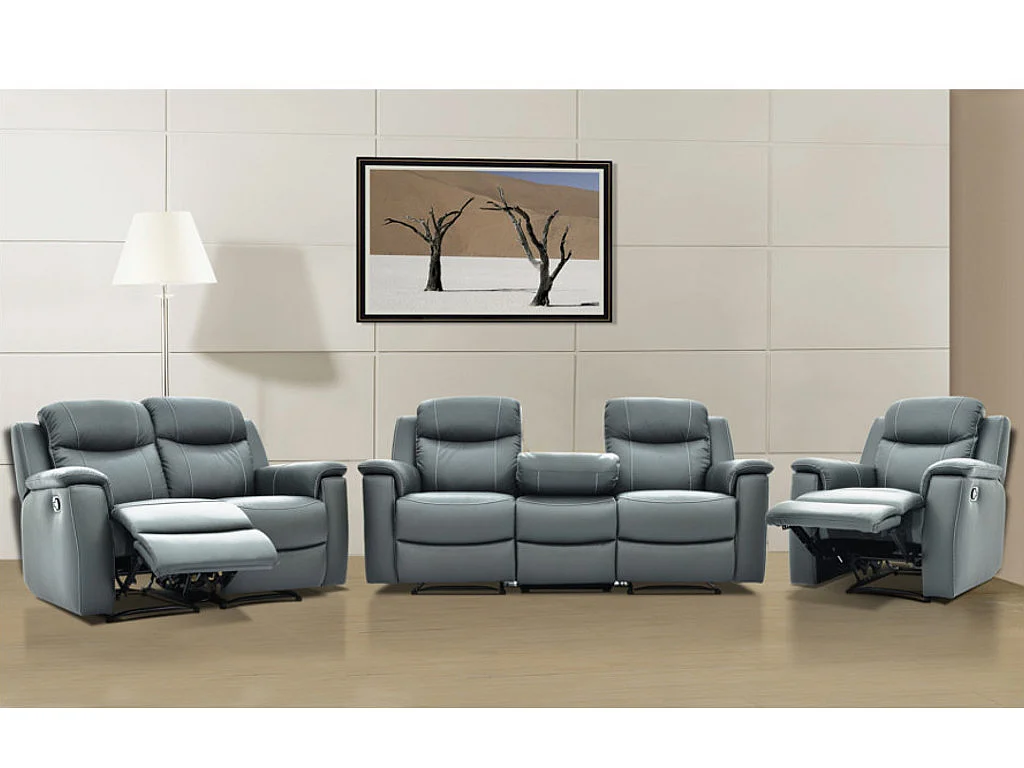 Sofá 3+2+1 plazas relax EVASION de piel - Gris