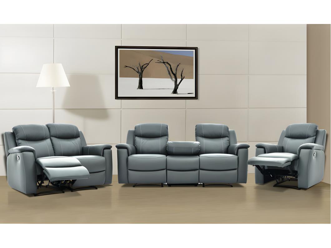 Canapés 3 places 2 places et un fauteuil relax EVASION en cuir - Gris