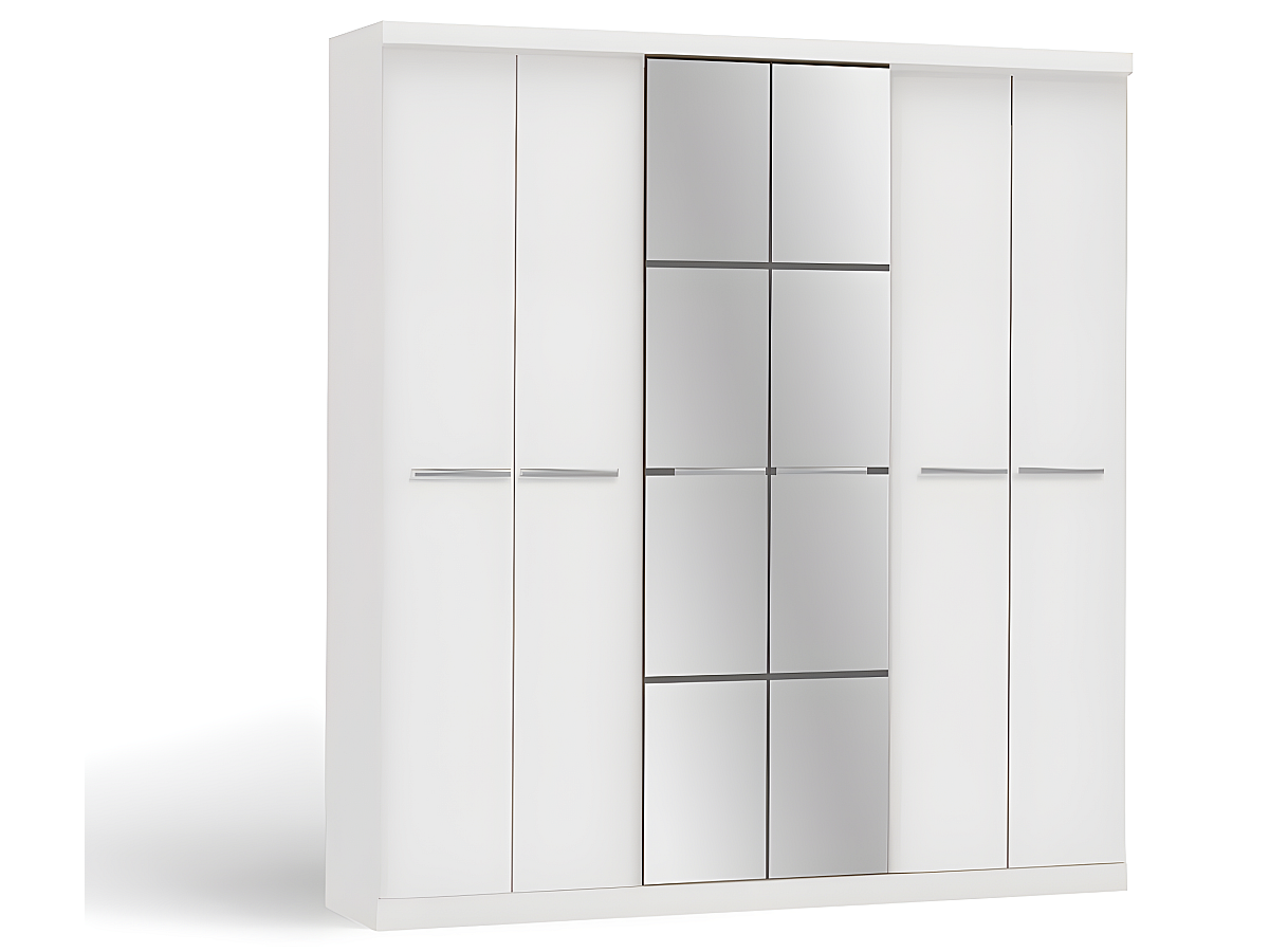 Armario con espejo 4 puertas largo 203 cm blanco WILHEM