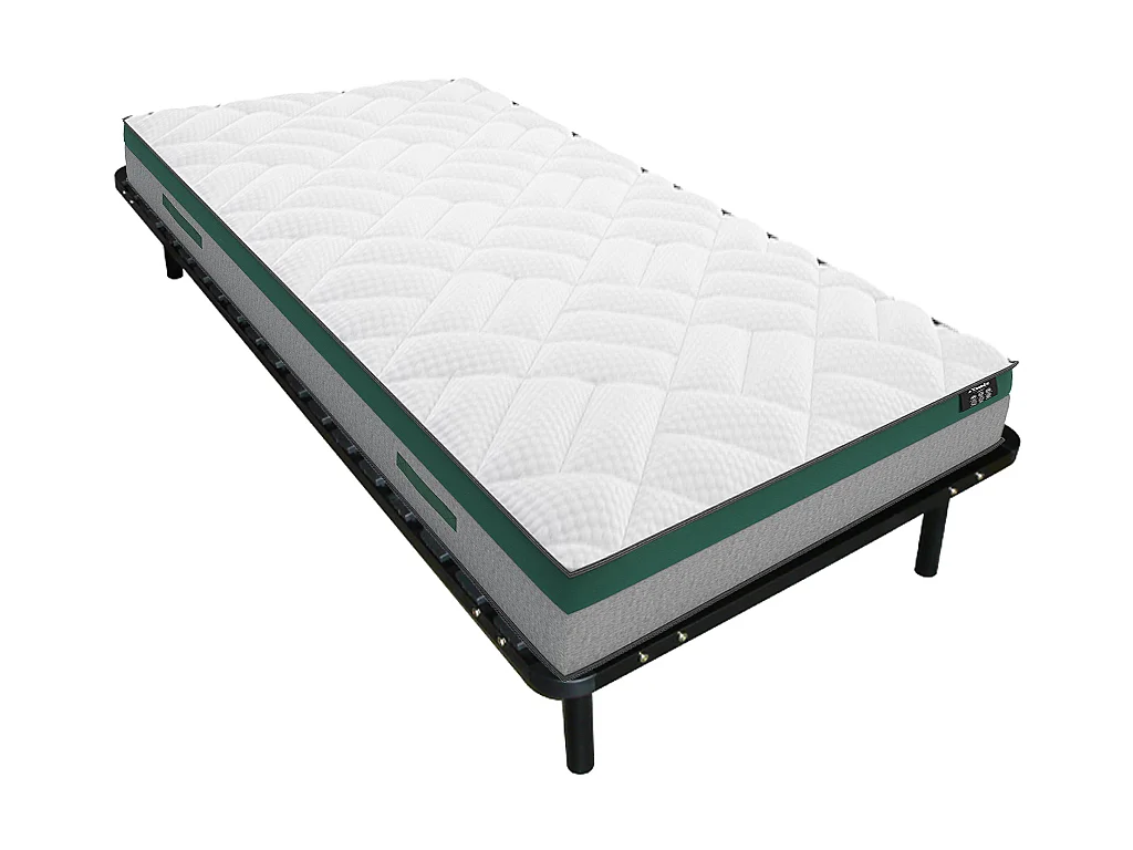 Ensemble 90 x 200 cm cadre à lattes + matelas ressorts ensachés ép.22cm - PRESTIGE de YSMÉE