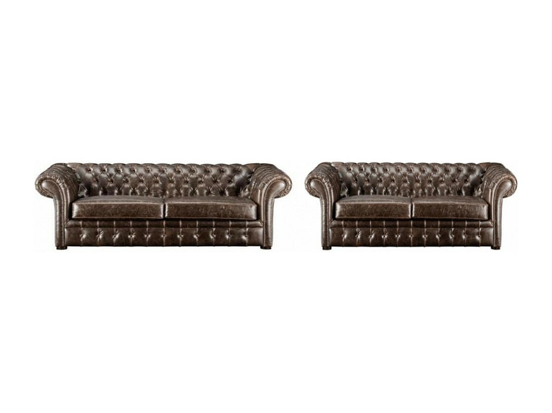 Vente-unique Chesterfield Garnitur 3+2 - Vintage Leder - Braun - Clotaire
