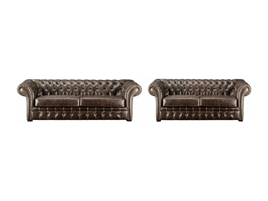 Driezits- en tweezitsbank chesterfield CLOTAIRE van 100% leer met lived-in aspect 