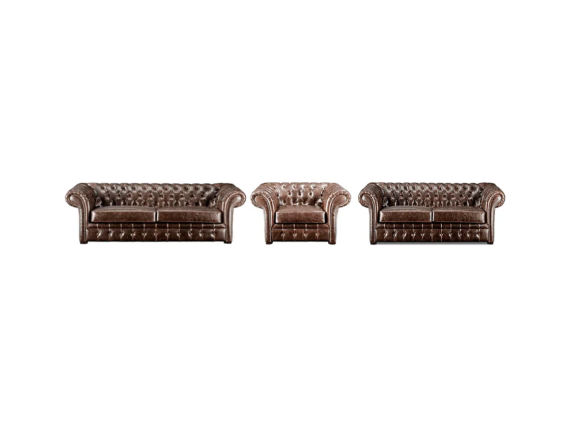 Canapés 3 places 2 places et un fauteuil chesterfield CLOTAIRE 100% cuir vieilli