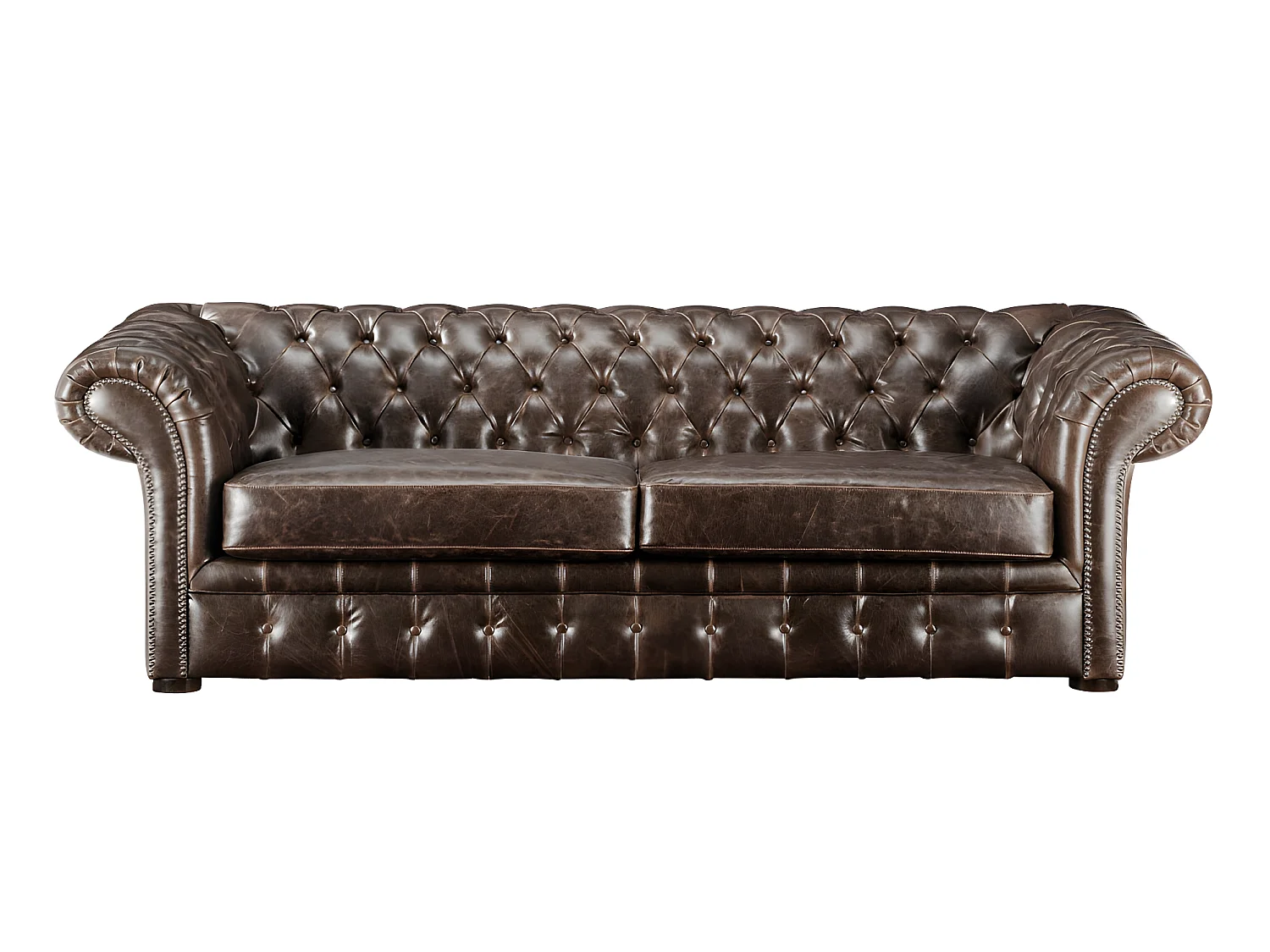 3-seters sofaer, 2-seters og en chesterfield lenestol CLOTAIRE 100% aldret lær