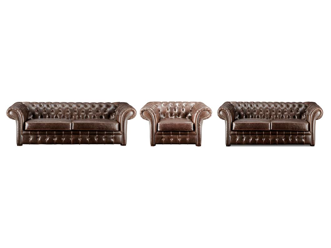 Sofá de 3+2+1 lugares 100% couro envelhecido estilo chesterfield - CLOTAIRE