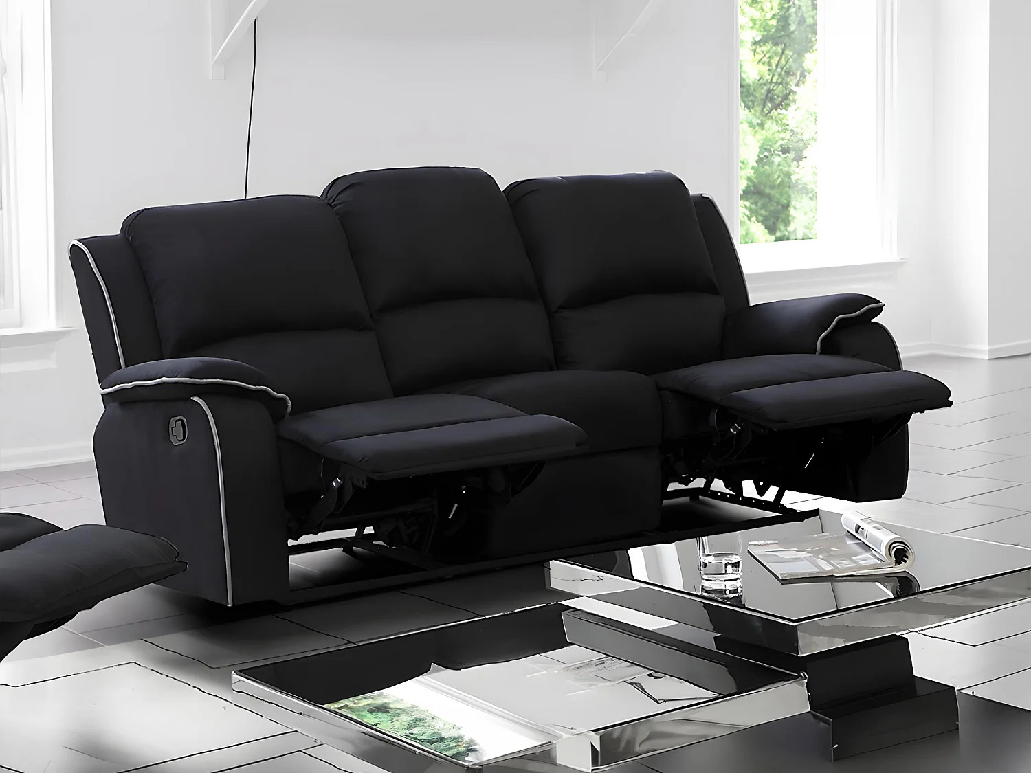 Canapé 3 places relax en microfibre HERNANI - Noir