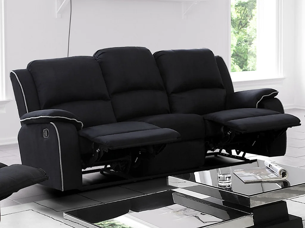 Relaxsofa 3-Sitzer - Microfaser - Schwarz - HERNANI