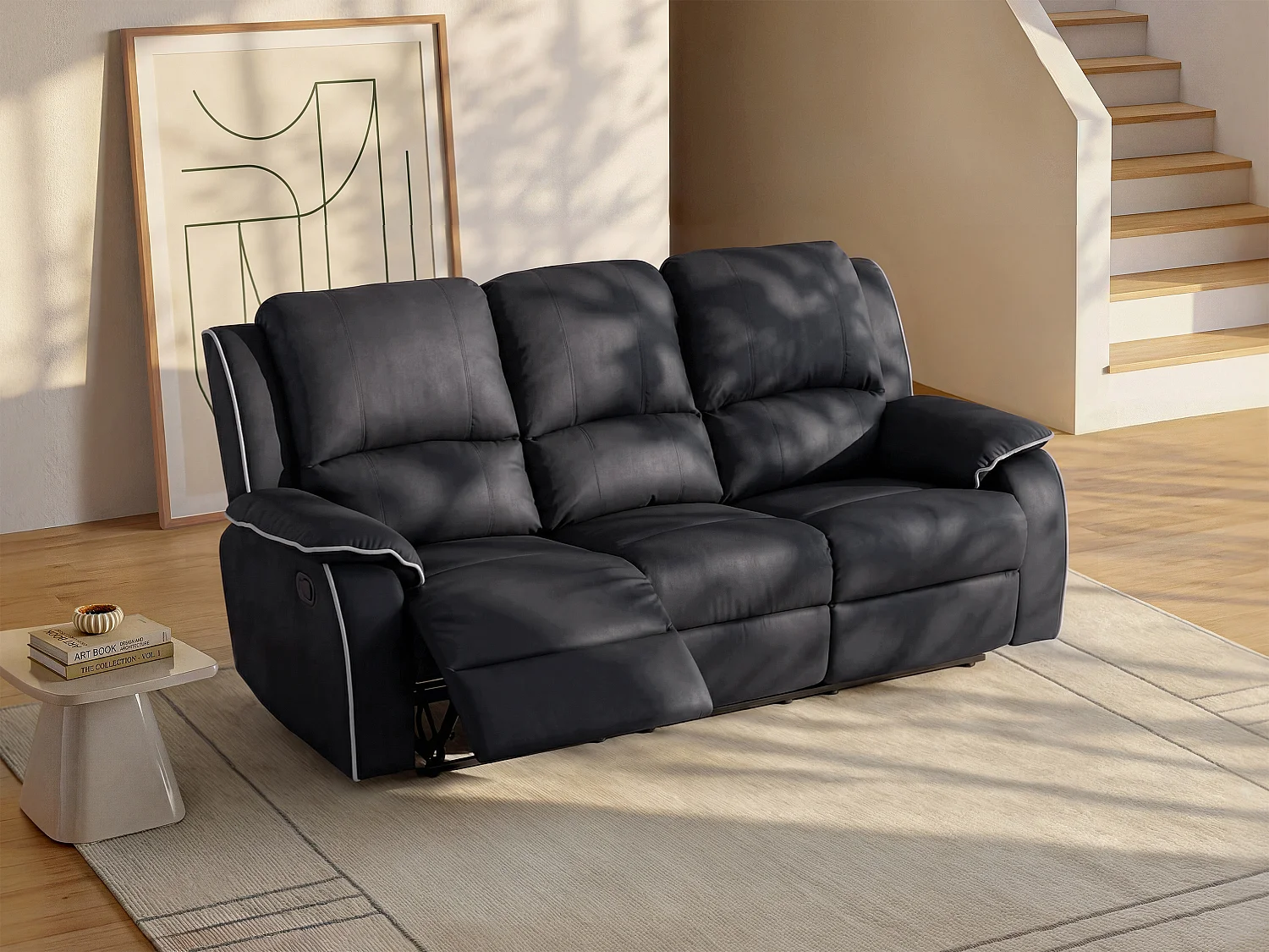 Driezits relaxbank microvezel HERNANI - zwart