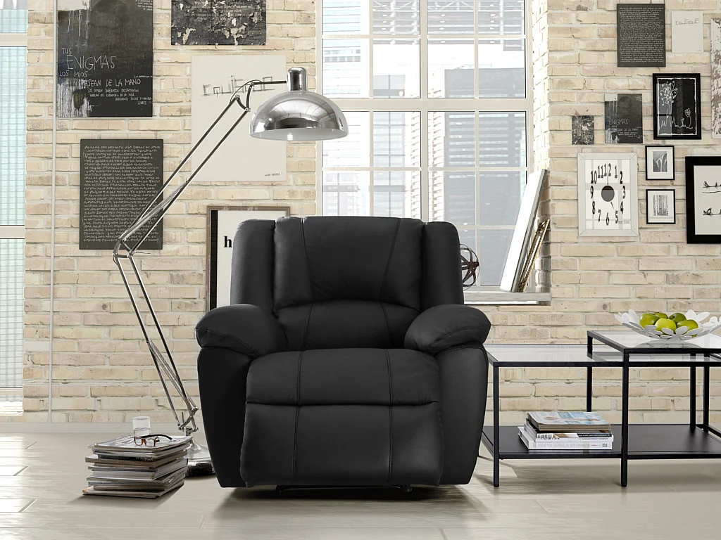 Fauteuil relax en cuir AROMA - Noir