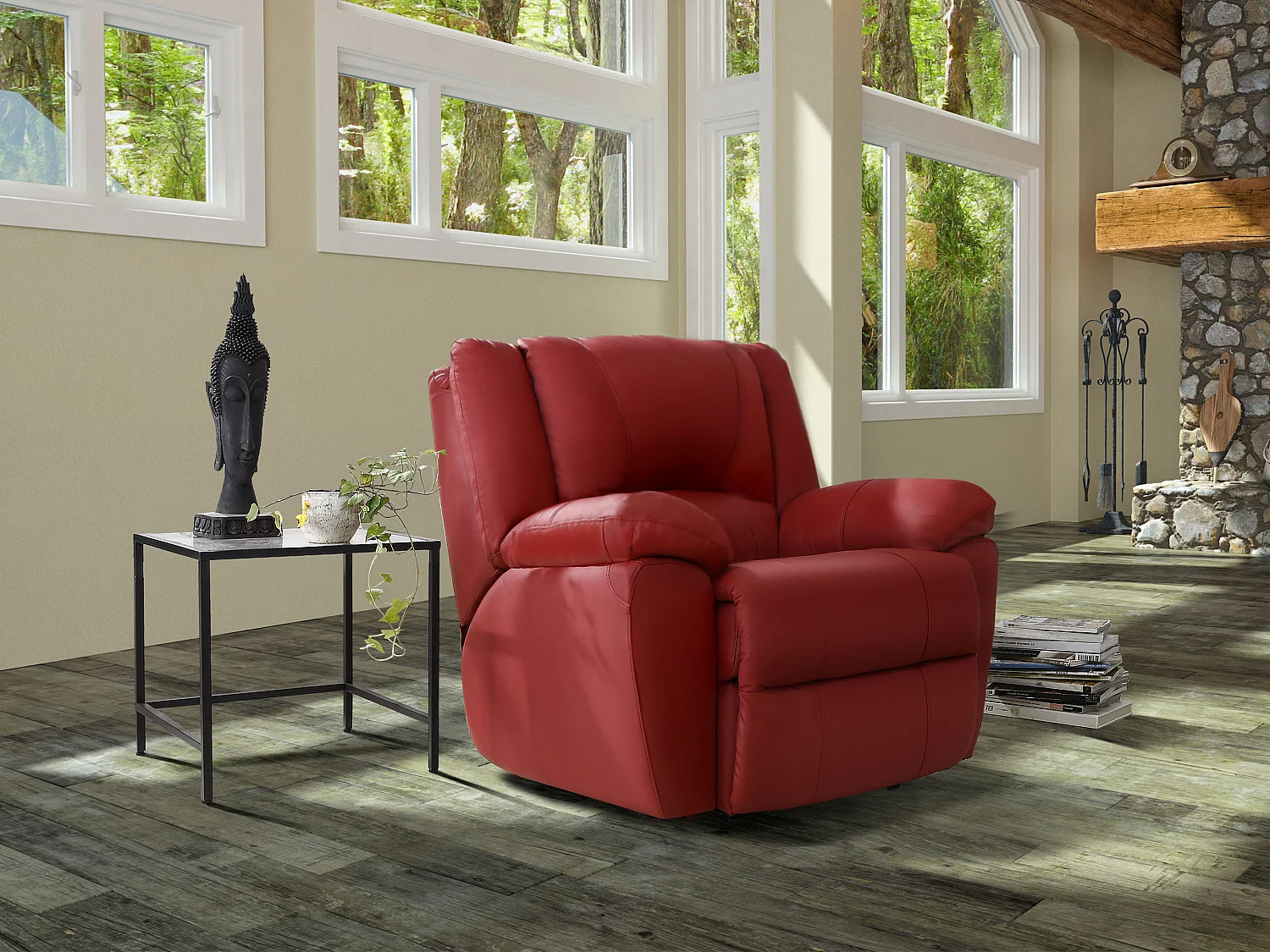 Fauteuil relax en cuir AROMA - Rouge