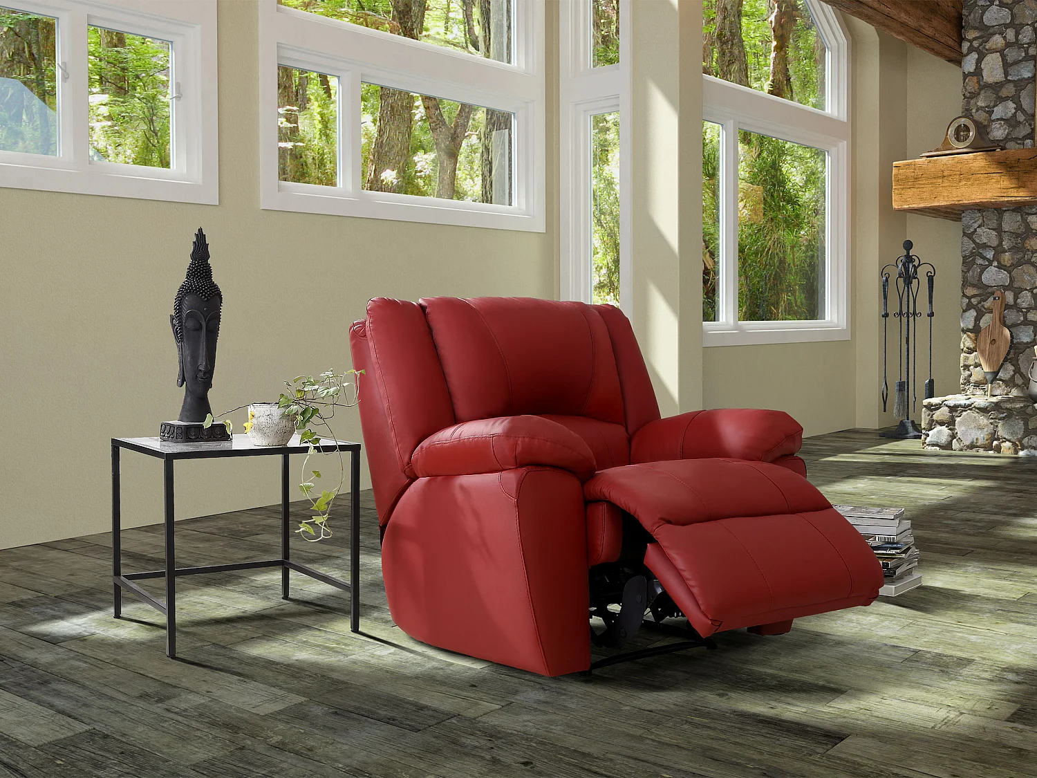 Fauteuil relax en cuir AROMA - Rouge