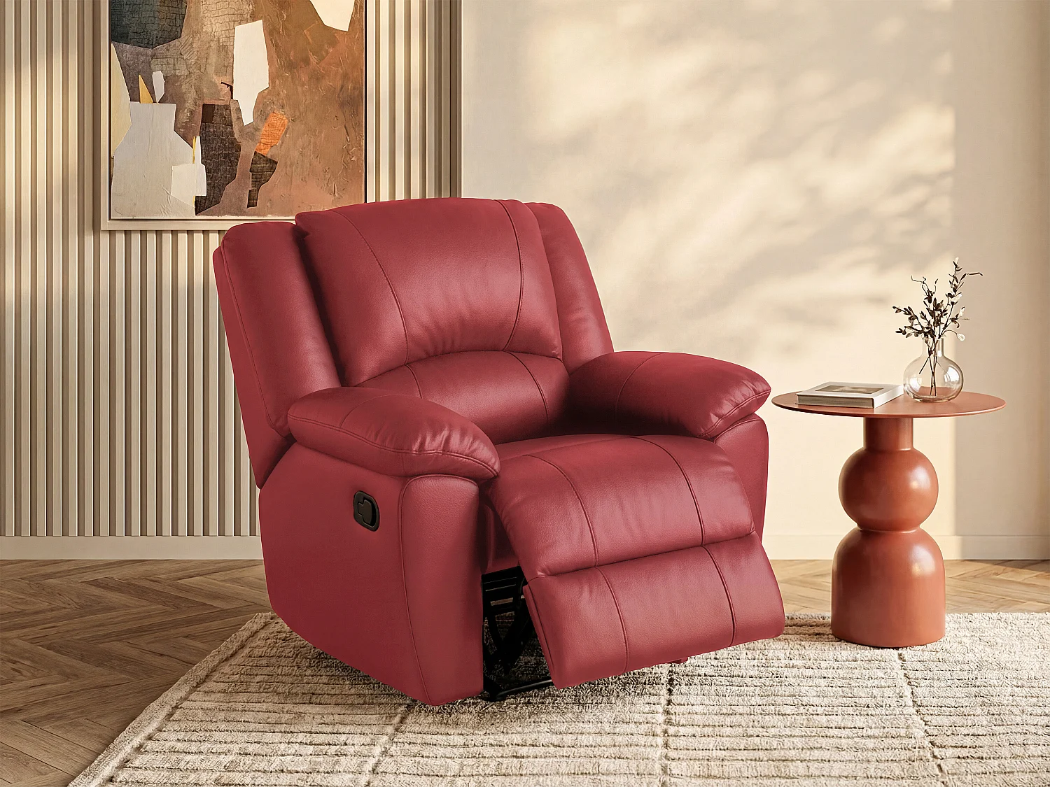 Fauteuil relax en cuir AROMA - Rouge
